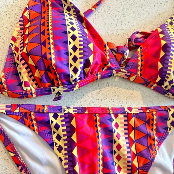 NEW Cupshe Bikini Set Large Aztec Tribal Boho Purple Pink Adjust Swim Top Bottom - Picture 4 of 10